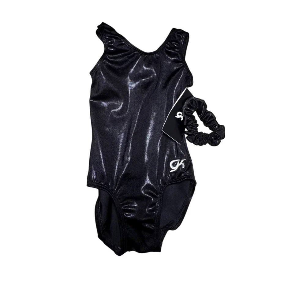 GK Elite Gymnastics Leotard Black Mystique Tank Girls Size CS with Scrunchie NEW